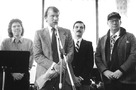 1. The Gang of Four at a downtown press conference in the 1980s. From left: Laurie Dittman, Art Johnston, Rick Garcia and Jon-Henri Damski. 2. A Gay and Lesbian Town Meeting gathering in the 1980s, pushing for gay rights. From left: Rick Garcia, Laurie Dittman, Jonathan Katz and Irwin Keller. 3. The Third Annual Lesbian Conference, in Chicago in 1990. Pictured from left are Leslie, Judy, Kitty and Lola. Photo by Tracy Baim. 4. A Mountain Moving Coffeehouse show. Mountain Moving was the longest continuously operating women's coffeehouse in the world when it closed in the early 2000s. It had started in the 1970s. Photo by Tracy Baim. 5. LLENA, the Latina lesbian group of the 1980s. Photo by Tracy Baim. 6. After the gay-rights ordinance failed in a July 1986 vote, thousands of gays and their allies gathered at Daley Plaza downtown for a rally, singing "We Shall Overcome." From left: Jon Simmons, Achy Obejas, Dewey Herrington, Kit Duffy, Chris Cothran, Rev. Ninure Saunders and Jim Flint. Photo by Tracy Baim. 7. 1980s protest. Photo by Steve Arazmus. 8. Lori Cannon in the 1980s. 9. The Dr. Tom Waddell panel on the NAMES Project AIDS quilt in Chicago, late 1980s. 10. Horizons' board photo 1989. Photo by Tracy Baim. 11. Open Hand Croquet benefit 1980s: Greg Harris, Melissa Anderson and Richard Knight Jr.. 12. Anti-violence protest. 13. Mayor Harold Washington with his COGLI gay group 1986. 14. Chicago House: Diane Kavilla, Mike Simanowicz and Jackie Sapian, 1980s. 15. Joanne Trapani and Al Wardell of the Illinois Gay and Lesbian Task Force with an anti-bullying poster. 16. 1987 March on Washington Chicago gathering. 17. Larry McKeon, Jan Dee, Joanna Trapani and Tom Chiola. 18. Women & Children First Bookstore 1980s, from left: Starla Sholl, Yvonne Zipter, Ann Christophersen, Florencia Carolina, and Linda Bubon. 19. Ald. Bernie Hansen  ( left )  confronted by candidate Dr. Ron Sable  ( right ) , 1980s. 20. American Library Association gathering, from left: David Feinberg, Barbara Gittings, Roland Hansen, Armistead Maupin and Bill Bergfalk. Photo by Jorjet Harper.
