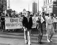 Jim Flint leads a 1979 march against police harassment.