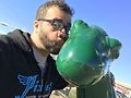 Day ten: Making friends with Sinclair the dinosaur in eastern South Dakota. Photo by Kirk Williamson