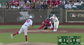 The Cubs' Nick Madrigal scored a hit against the Reds in the Field of Dreams game. Screen shot from YouTube/Fox/MLB