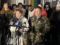 Activists Millia and Rafael Burgos speak at a Chicago vigil following the Nov. 19, 2022 Club Q shootings. Photo by Matt Simonette