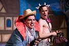 Neilly Kelly (left) and Tyler Callahan in full panto mode in Jack Off the Beanstalk at Pride Arts. Photo by Sara Shifflet Photography 