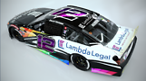 NASCAR race car advertising Lambda Legal partnership. Image from Poston Communications