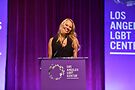 Pamela Anderson at the podium. Photo by Araya Doheny/Getty Images for Los Angeles LGBT Center